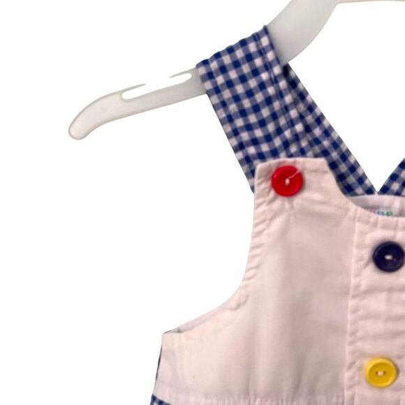 Vintage Small Steps Blue & White Checkered Kids Overalls with Bear Size 6/9 Mos - Picture 5 of 8